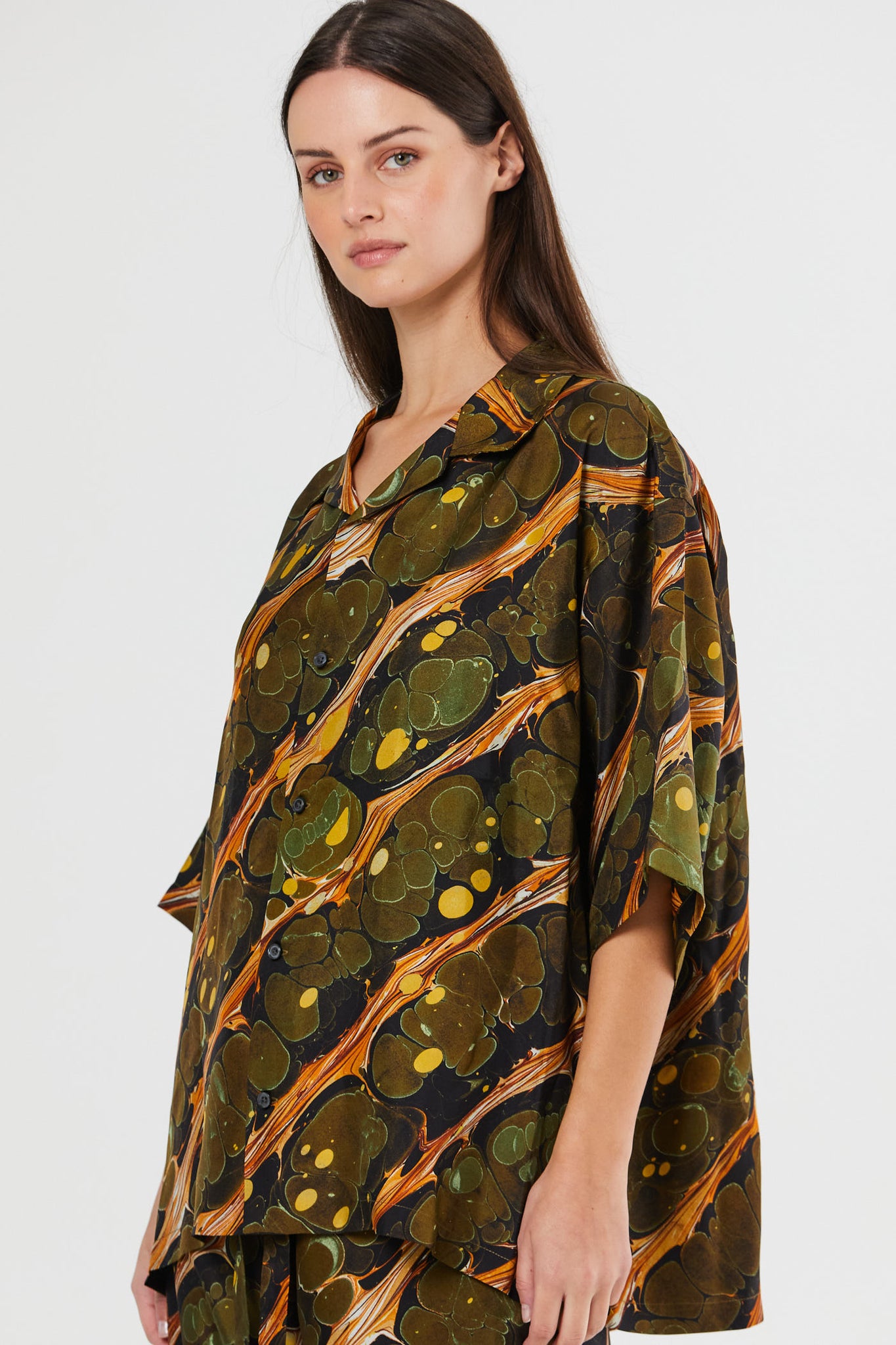 Gris Gris Marble Silk Short Sleeve Shirt